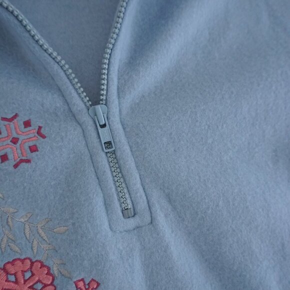 Vintage Separate Scene Blue Embroidered Snowflake Fleece Quarter Zip Sweater M - Picture 10 of 11
